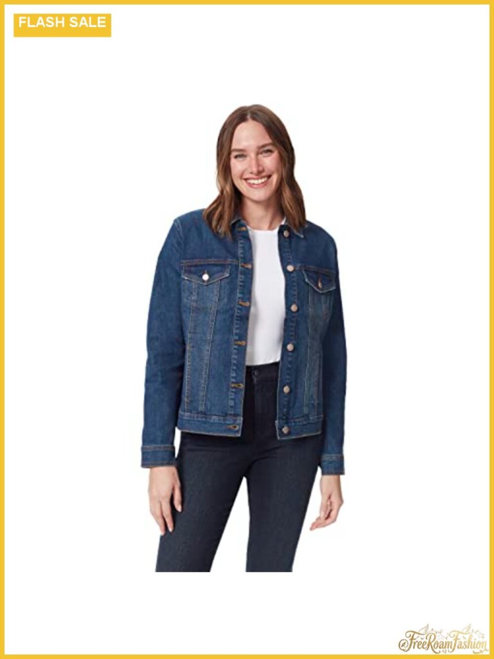 Classic Denim Jean Jacket with Collar and Functional Pockets